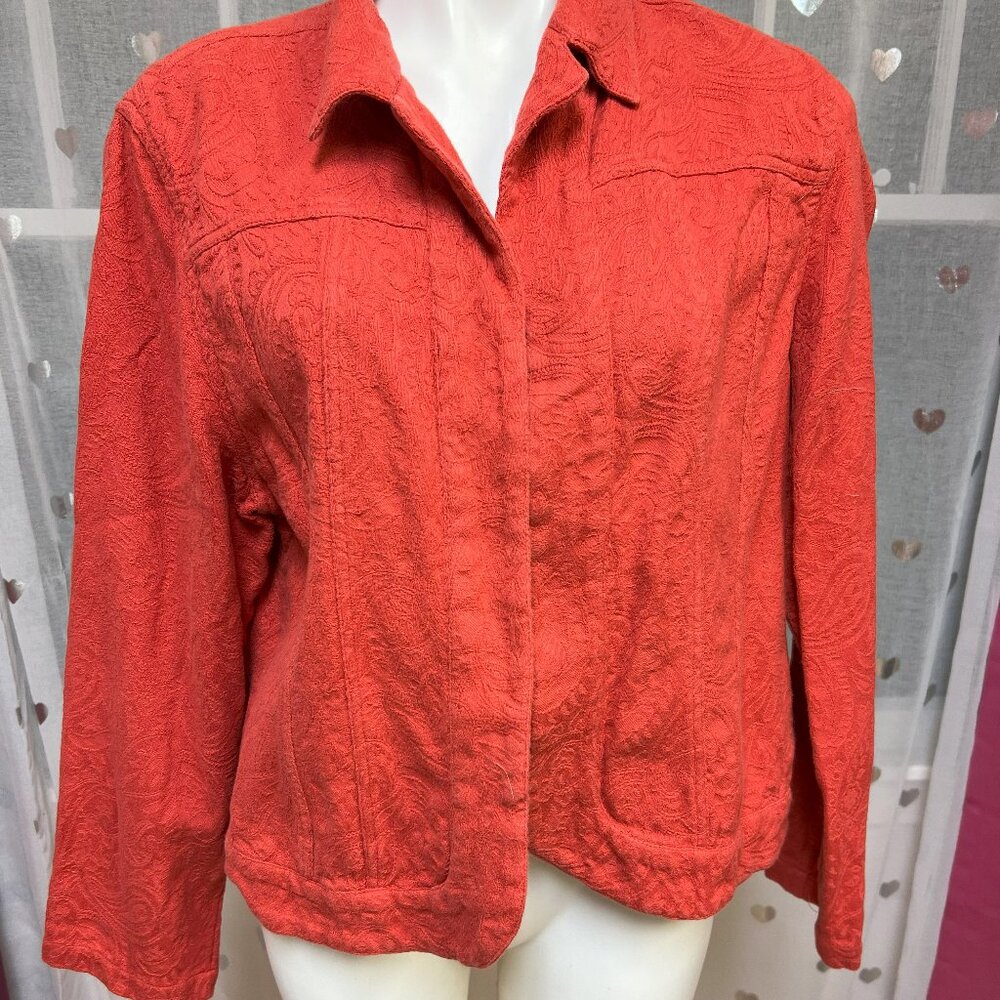 #126 Chico's Red Button-Down Shirt Jacket Size 3 (16)